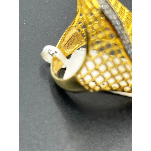 Sterling Silver Vermeil Signed Spider Web Weave CZ Pave Ring Sz 7.5 New - Picture 9 of 11